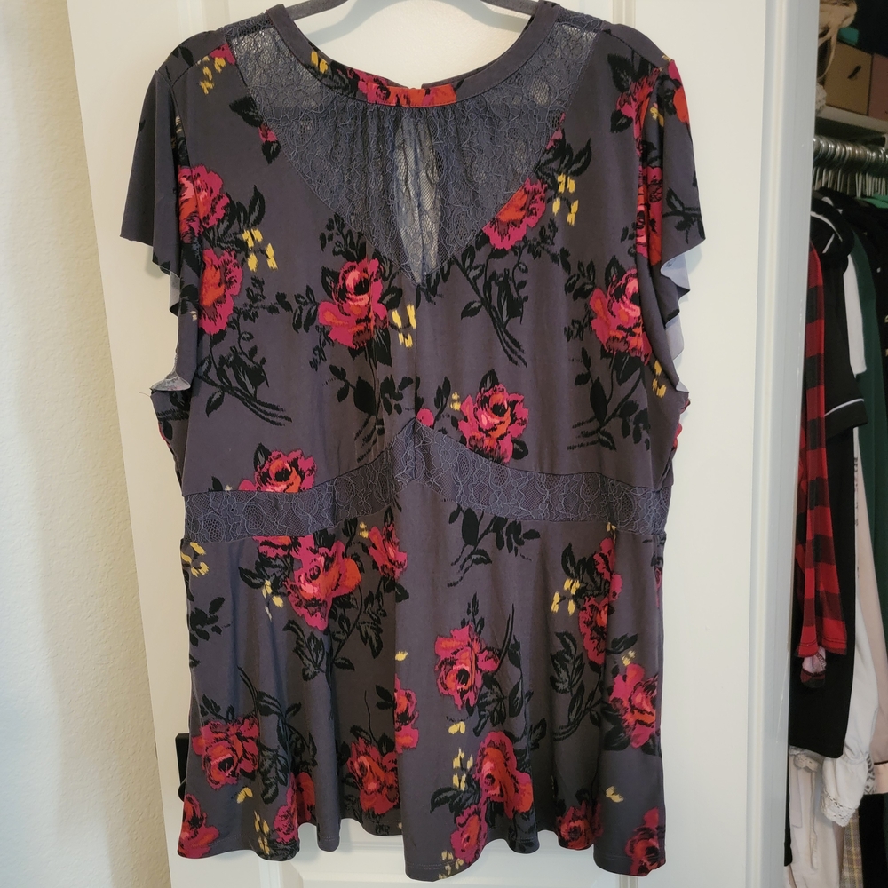 Torrid Gray Peplum Blouse with Ruffled Cap Sleeves